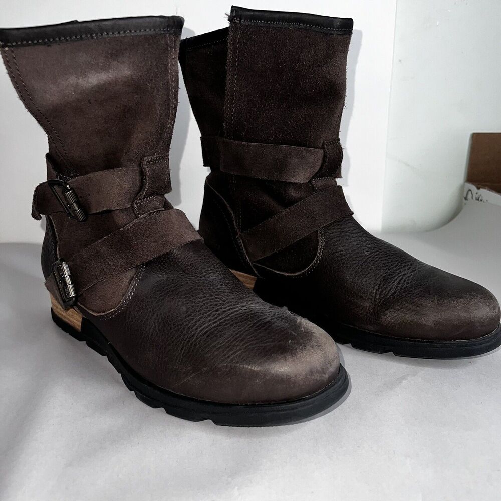 Sorel Brown Leather Lined Winter High Ankle Boots Womens Sz 9.5 Style Burnished - Picture 6 of 15